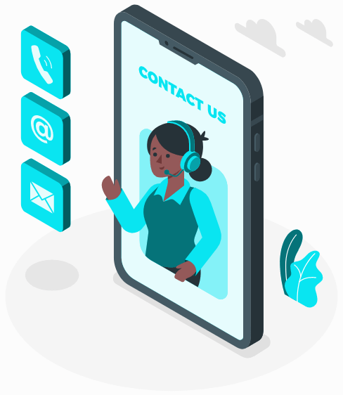 Illustration of a mobile phone which is displaying 'Contact Us'.